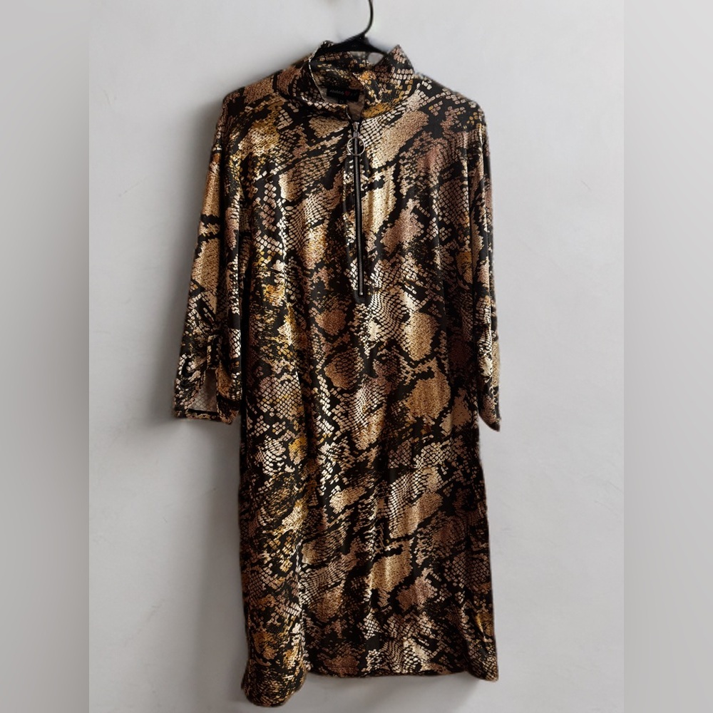 Elegant Snake Print Long Sleeve Dress